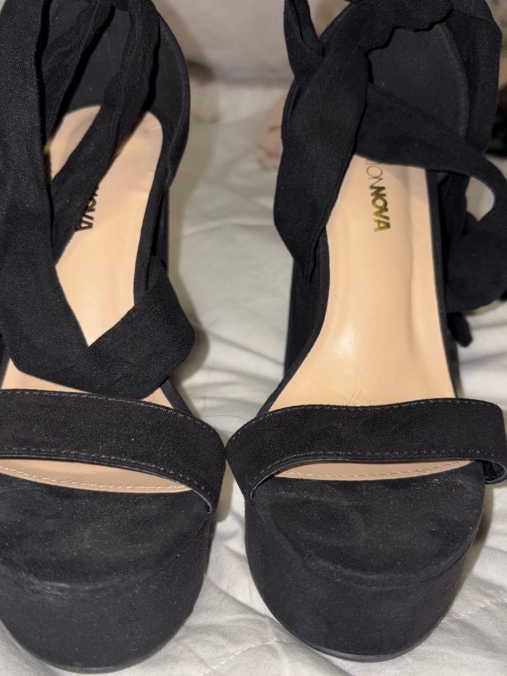 Fashion Nova Black Suede Platform Wrap Sandals